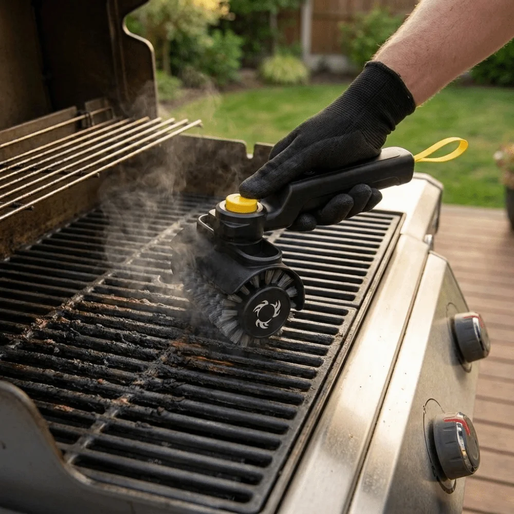 Portable Electric Grill Cleaning Brush Handheld Rotating BBQ Barbecue Brush Stainless Steel Wire 3 Replacement Head