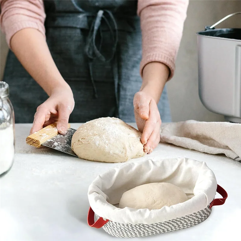 Bread Proofing Basket 2Pcs Cotton Rope Banneton, Oval Bread Basket With Liners& Covers For Artisan Bread Making Baking