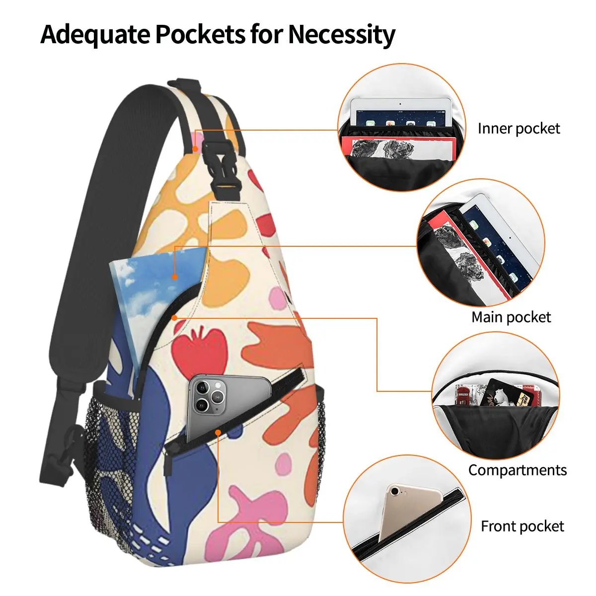 Matisse Flowers A Chest Bag Men Sling Crossbody Backpack Chest Bag Travel Hiking Daypack Shoulder Bag