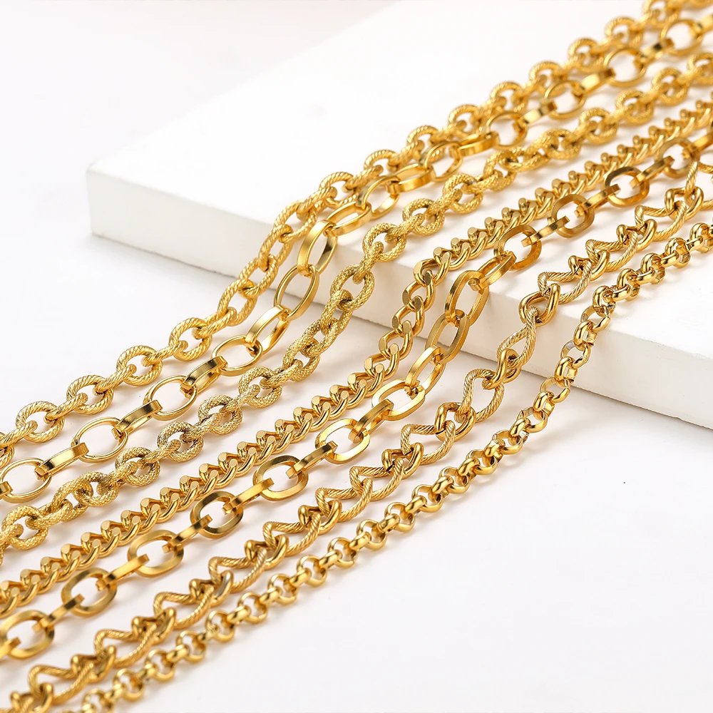 1Meter/2Meters Stainless Steel Gold Color Cuban Chains Chunky Chains for DIY Jewelry Making Necklace Bracelet Crafts Accessories view 4