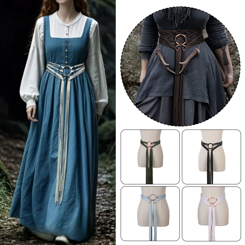Medieval Women Vintage Long Rope Knot Belts Metal Irregular Waist Buckle Dress Waist Cinching Gothic Punk Decorative Waistband