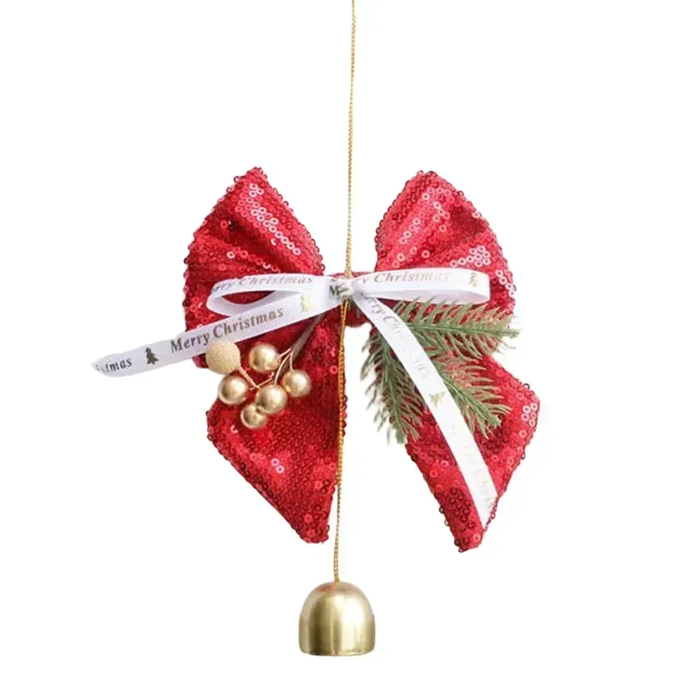 

Holiday Pearl Glitter Bow Bell Pendant for Christmas Tree Decoration and Car Hanging Ornament in Various Colors