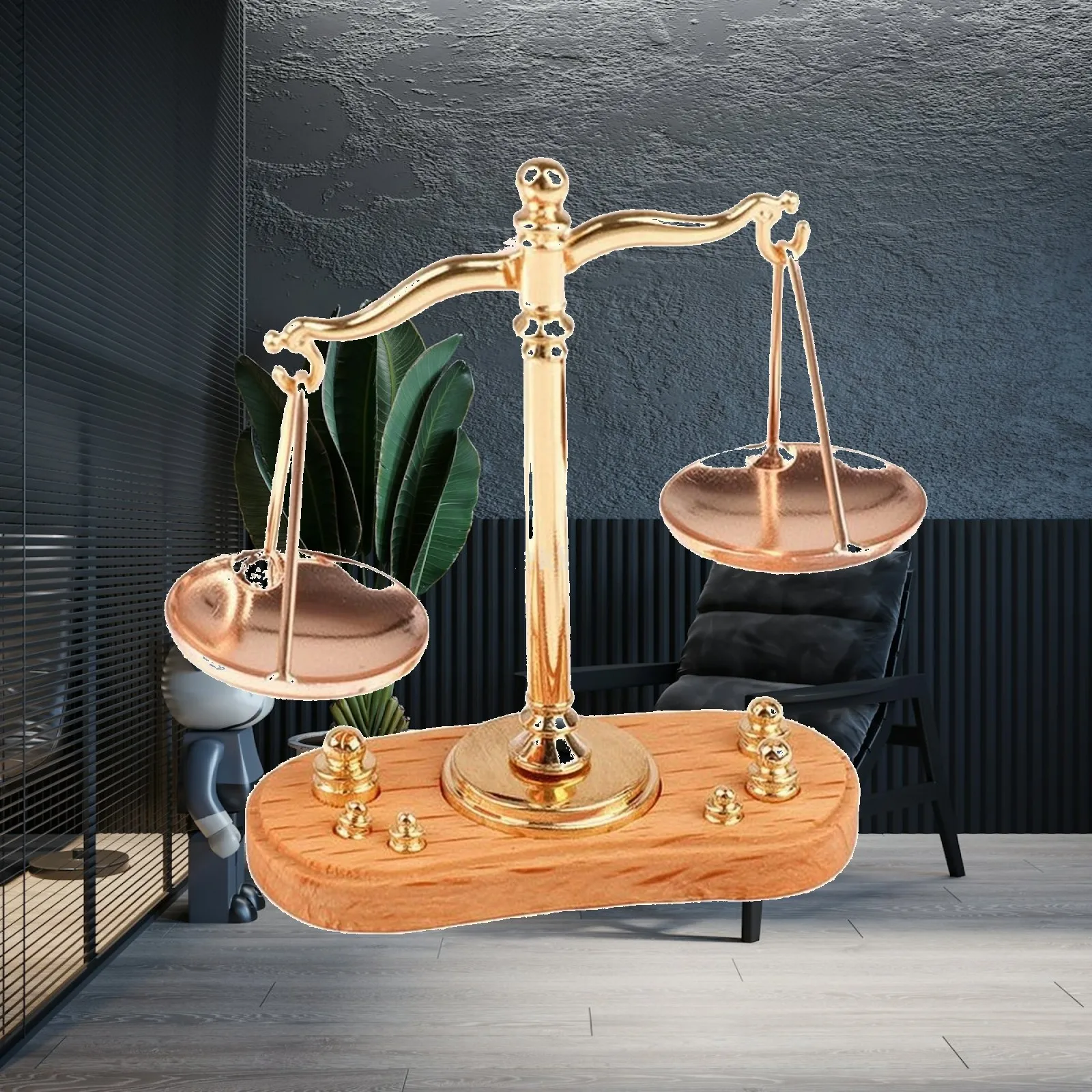 Dollhouse Balance Scale Wood-Toned Miniature Scale with Weights Toy Decorative Compact for Collectors, Diorama, Display Shelf