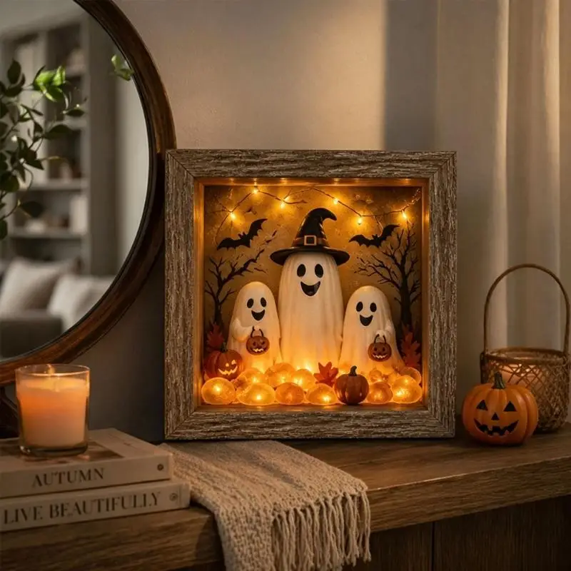 Halloween Light Box Accent, DIY Case Display with Soft Lighting for Entry Shelf, Side Table, or Indoor Party Use D2RD