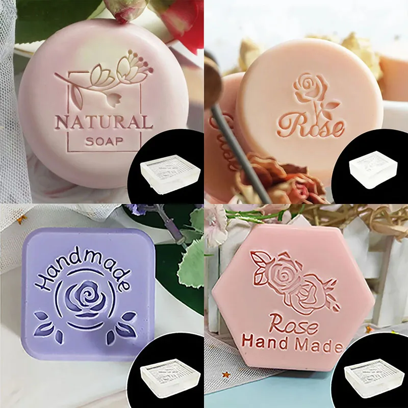 Rose Flower Series Acrylic Soap Seal, Clear Transparent Custom Stamps for Making Soap Chapter Supplies Kit Tools, 40x40mm