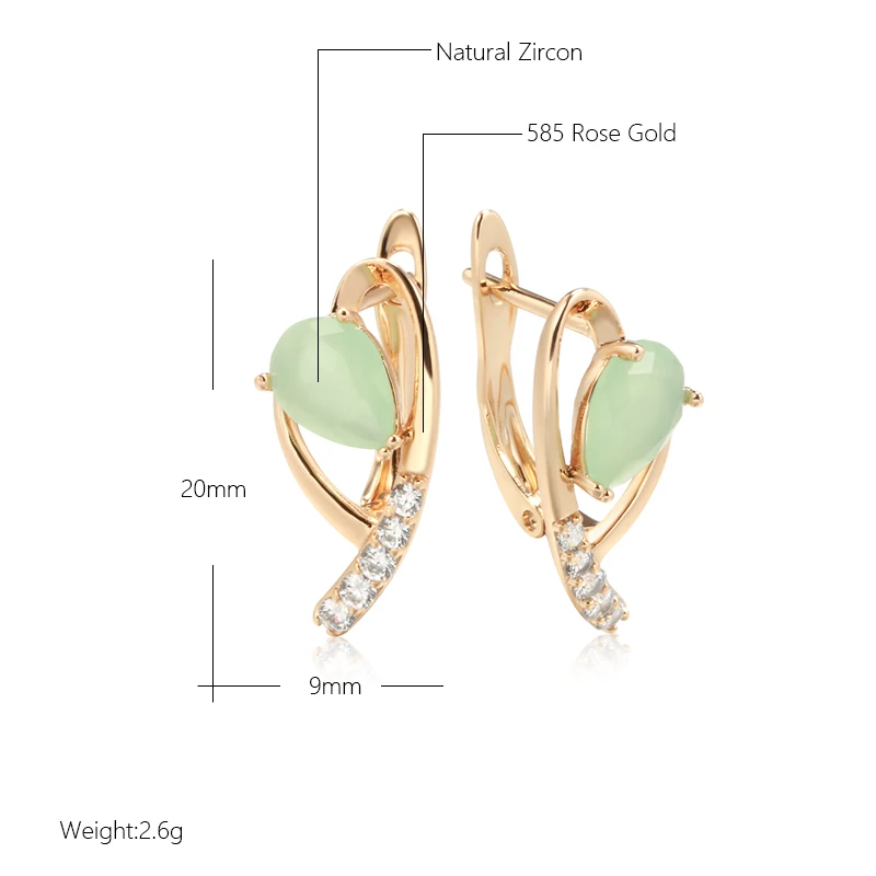 SYOUJYO Green Emerald Natural Zircon Water Drop Earrings For Women Luxury Anniversary Jewelry Gift 585 Rose Gold Color Earring