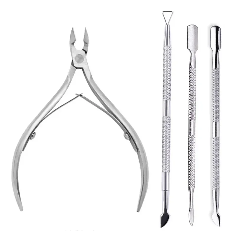 

4 Pcs/Set Professional Stainless Steel Nail Cutter Scissor Nippers Muti Function Cuticle Pusher Remover Nail Care Manicure Kits yee