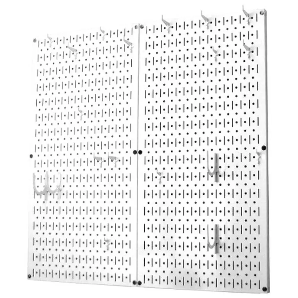 Kit de almacenamiento de ollas y sartenes organizadoras de tablero perforado de cocina con accesorios fuertes y compatibles – Acero de aleación blanco 3x32x32” 2