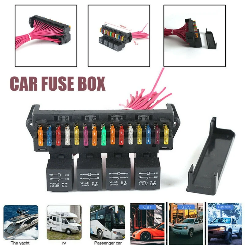 15 Way Blade Fuse Box Block Holder With 4 Way 12V 40A Relay Car Truck Universal Automotive Relay Holder Fuse Holder