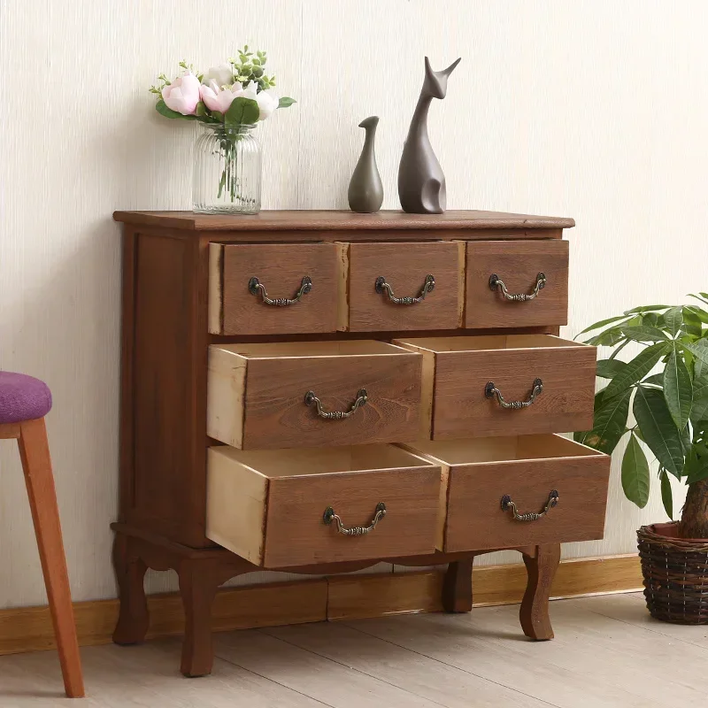 American Solid Wood Smooth Silent Drawer Cabinet Non-Rusting Handle Lockers for Wall Edge Storage