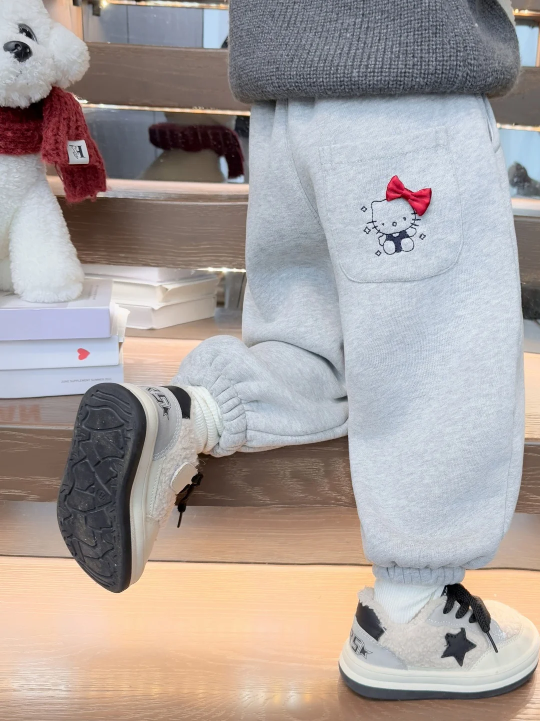 

Брюки для девочек Thiened Fce на подкладке, длинные брюки с высокой талией, повседневные зимние теплые детские брюки KT из смеси шерсти альпаки, пот...