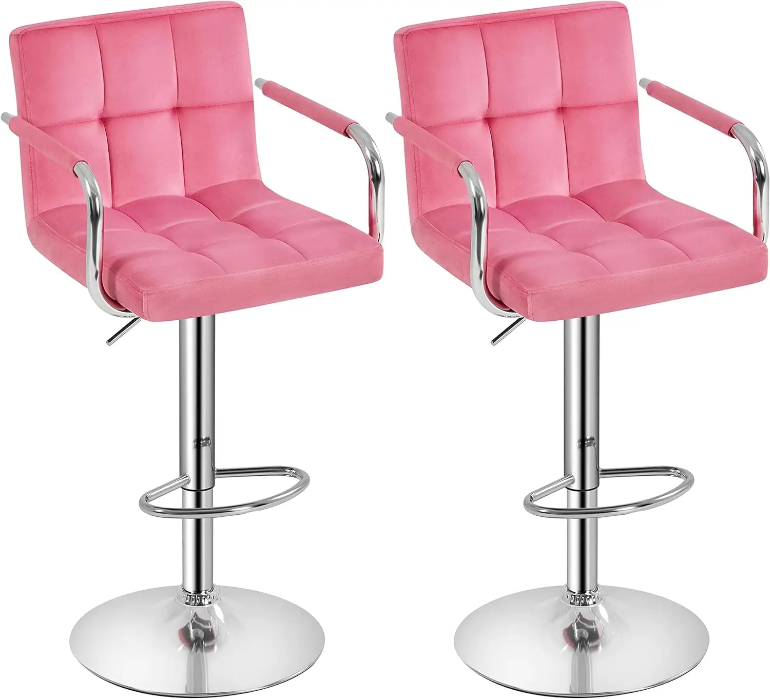 Height Bar Stools Swivel BarStools for Kitchen Stool Height Adjustable Counter Stool Barstools with Armrest, Velvet, Pink