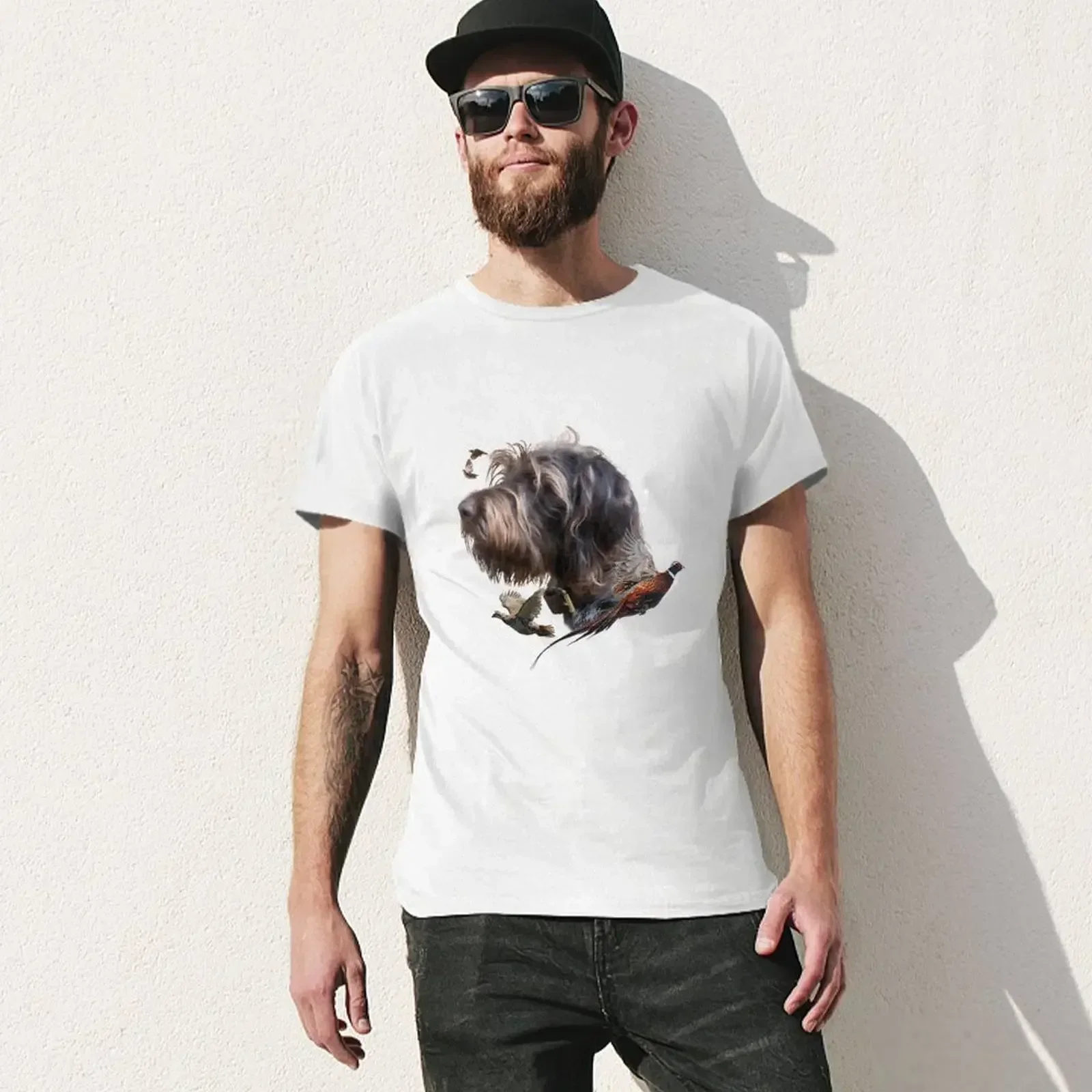 German Wirehaired Pointer, Hunting dog T-shirt boys animal print vintage korean fashion mens t shirts casual stylish