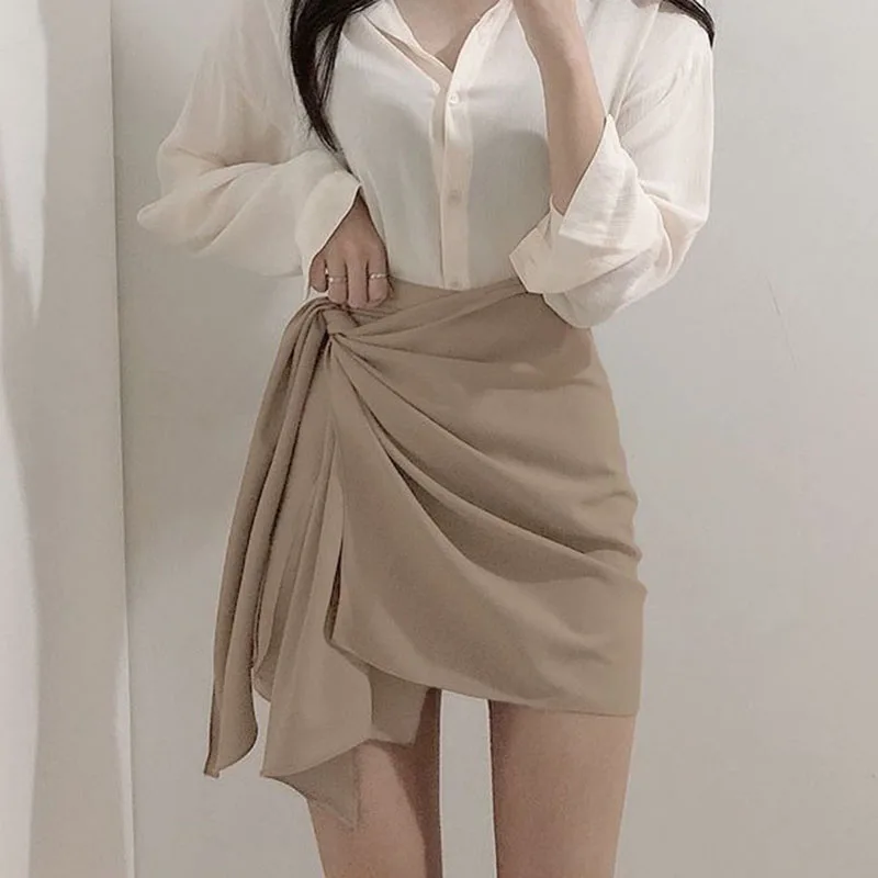

Xpqbb Korean Style Irregular Mini Skirts Women Summer 2023 New High Waist Office Short Skirts Ladies Slim Fit Body Hip Skirt
