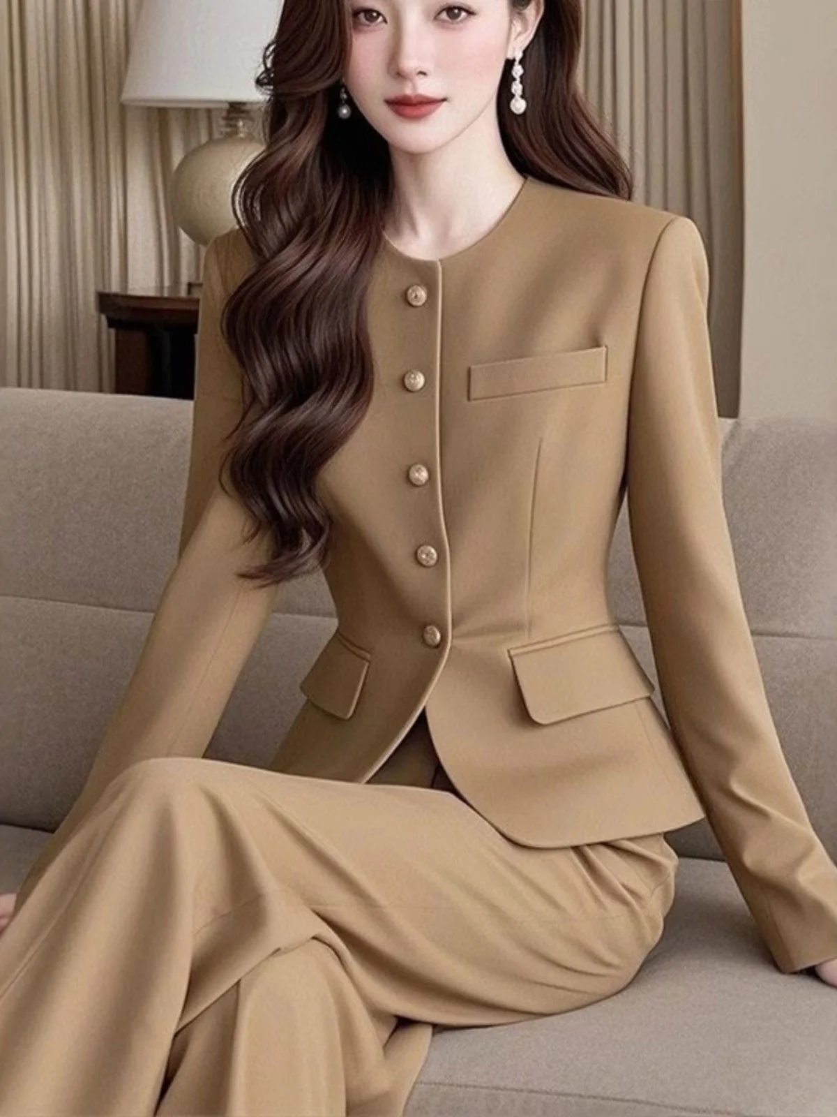 

Korean Sle Faion Set Women's Spring High Quali Ele Little Fraance Wind Profional Outerwear Two Piece Set Pants