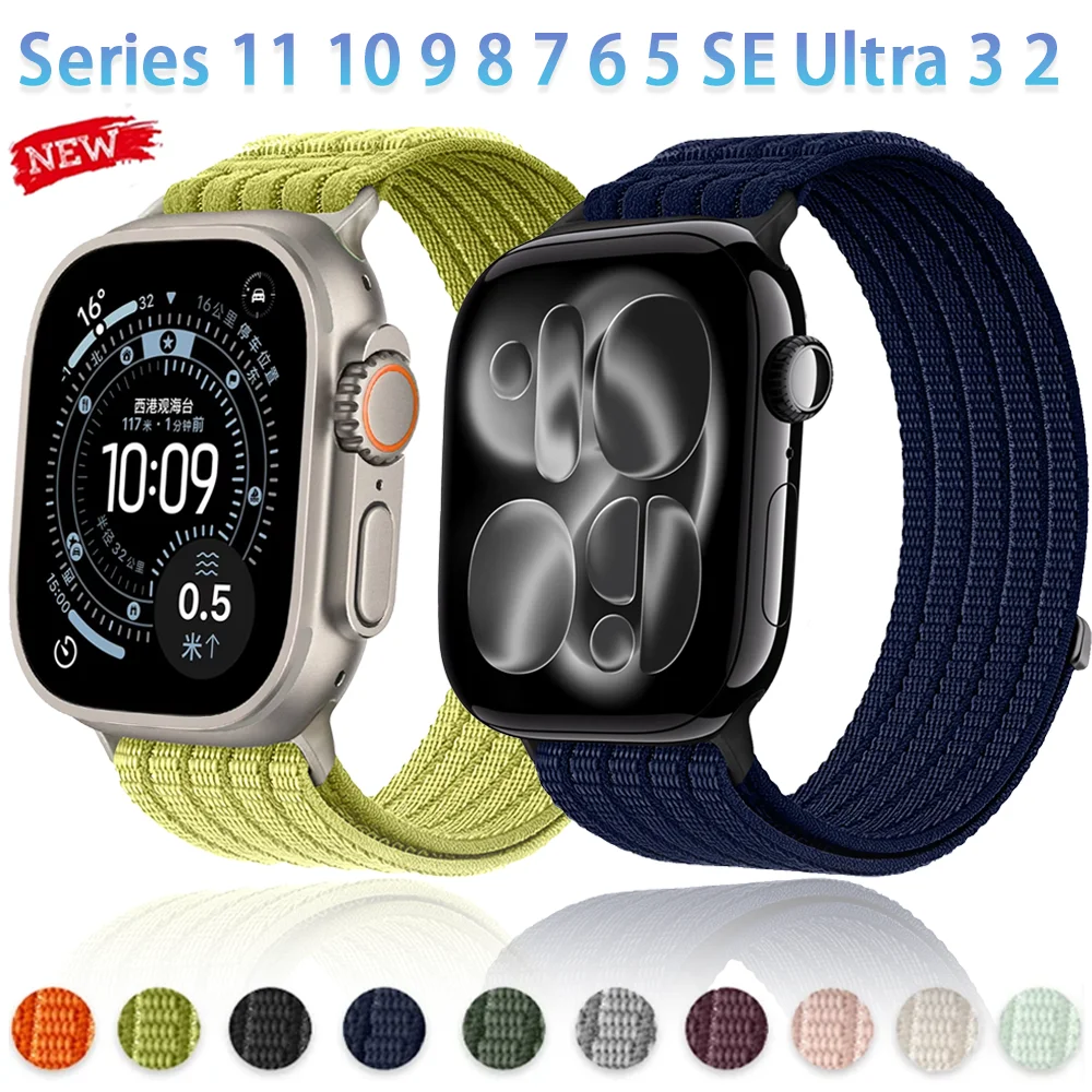 Nylon-Schlaufenarmband für Apple Watch Ultra 3 2 49mm Band 46mm 45mm 44mm 42mm 40mm 41mm Armband iWatch Series 11 10 9 8 7 6 5 4 SE
