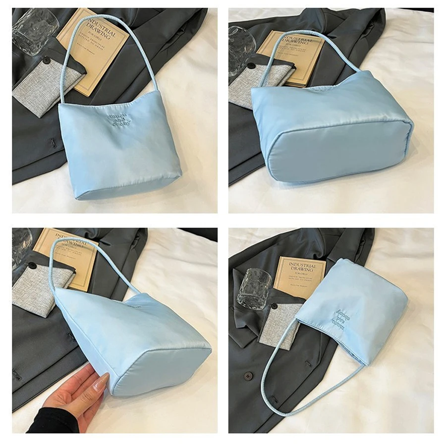 Women Embroidered Small Square Bag, Bucket-Shaped Nylon Fashion Trendy Commuter Bucket Bag, Portable Single-Shoulder Bag