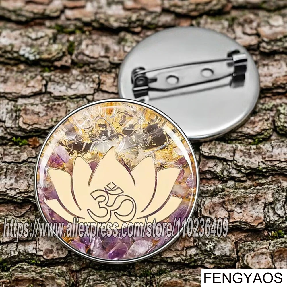 Stainless Steel Sacred Geometry Metatron Cube Orgone Brooch Crystal Chips Orgonite Pin Spiritual Healing Energy Badge