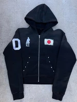 2025 Otoño e Invierno diamante caliente suelto de felpa Bandera Nacional diseño casual cremallera con capucha pantalones de dos piezas conjunto de moda s