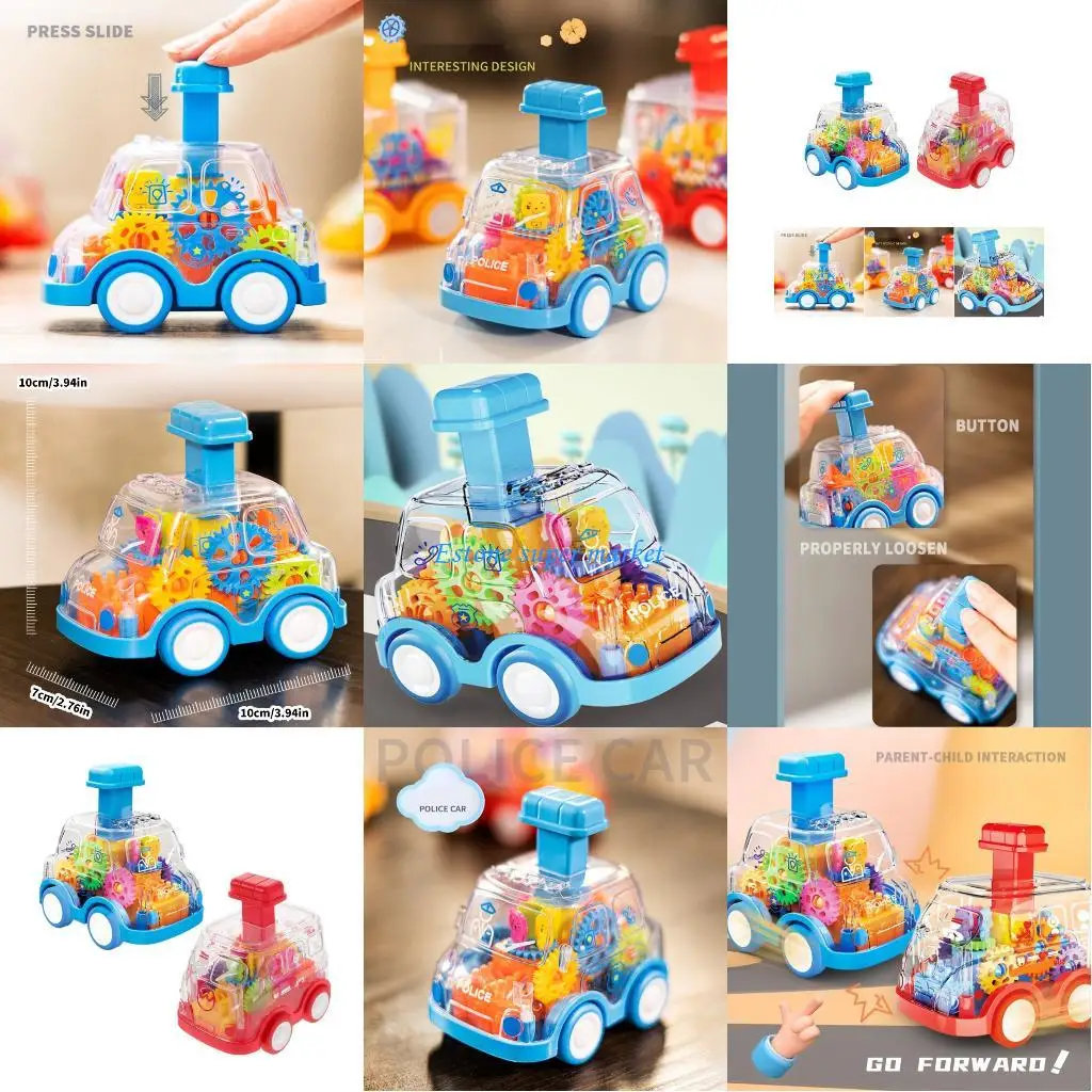 090B 2PCS 대화형 프레스 앤 이동 장난감 자동차 클리어 바디 기어 풀백 차량 장난감