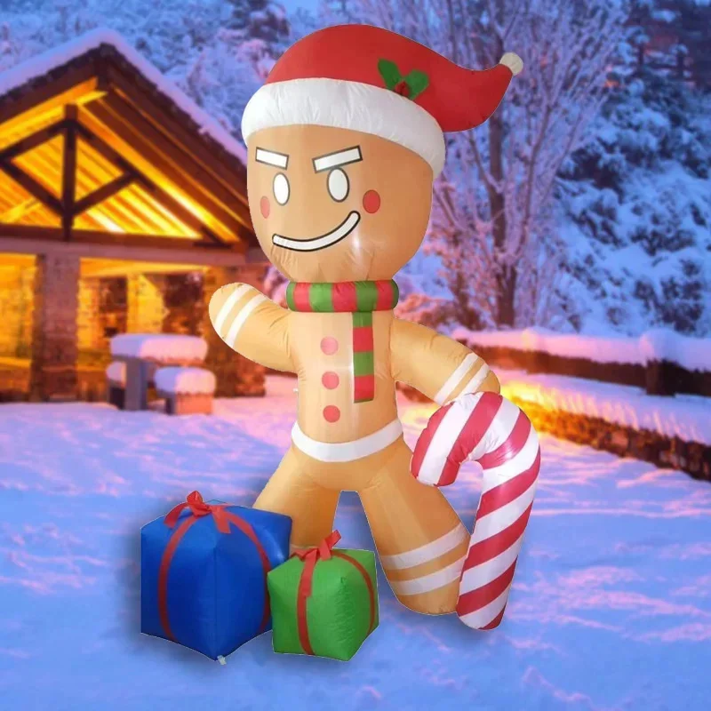 Garden Christmas Tree Decoration 2.4m Inflatable Gingerbread Man With Candy Built-In LED Lights Indoor And Outdoor Decoration