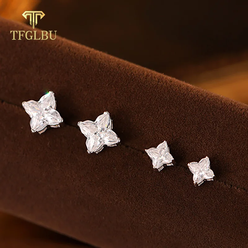 

TFGLBU новые 6*6 мм 1,2 карата серьги-гвоздики с муассанитом для женщин, классические серьги с цветком для девочек, лабораторные серьги с бриллиантами, ювелирные изделия из стерлингового серебра 925 пробы