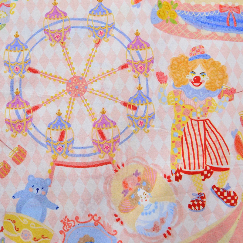 60S Cotton Patchwork Fabric Amusement Park Clown Digital Printing Blue Purple Beige Pink by Half Meter