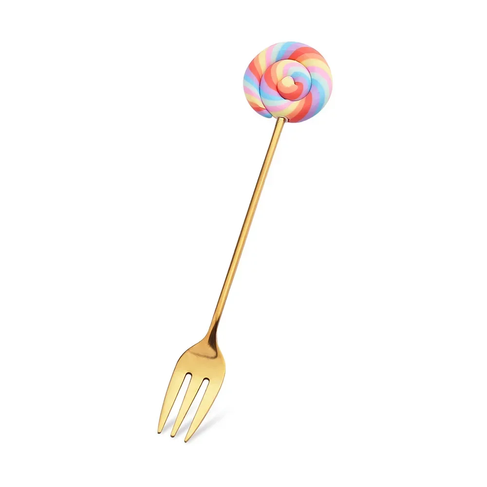 Edelstahl Löffel Gabel Nette Version Regenbogen Lollipop Donut Macaron Dessert Löffel Obst Gabeln Kinder Set Küche Zubehör