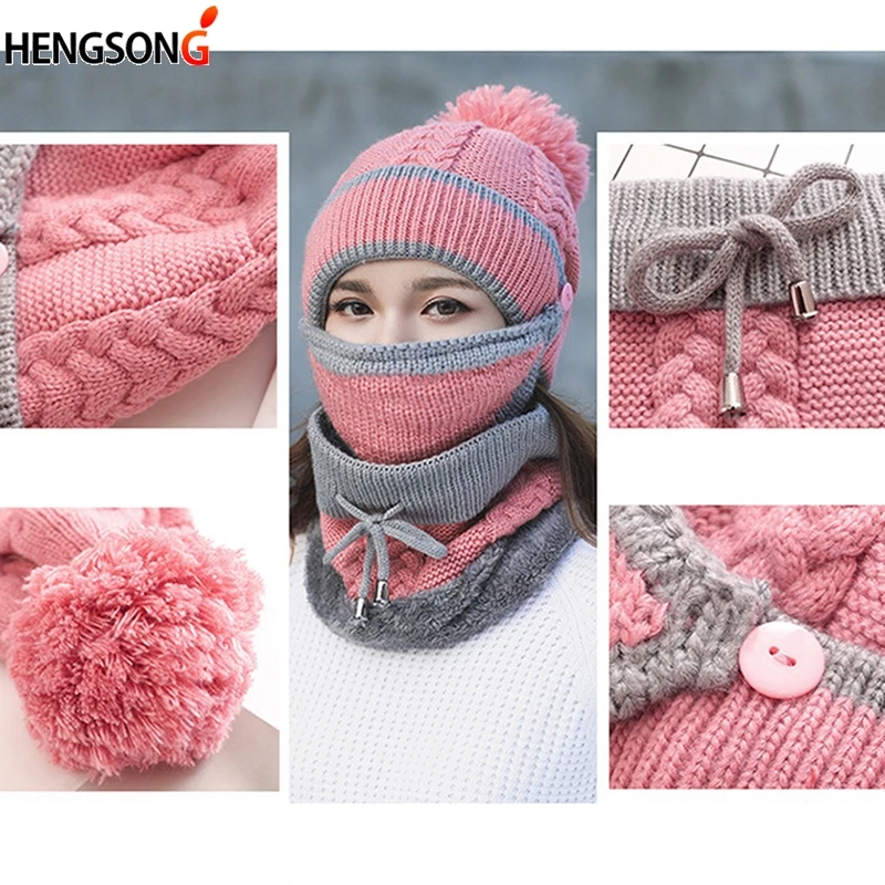 Autumn Winter Caps Women\'s Knit Hat Warm Scarf Windproof Multi Functional Thermal Hat Scarf Set For Women Hikking Caps