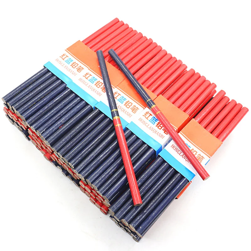 10PCS/Set Carpentry Pencil For Hand Tools Two Color Pen Construction Worker Woodworking Wood Blue Red Thick Core Round Pencil