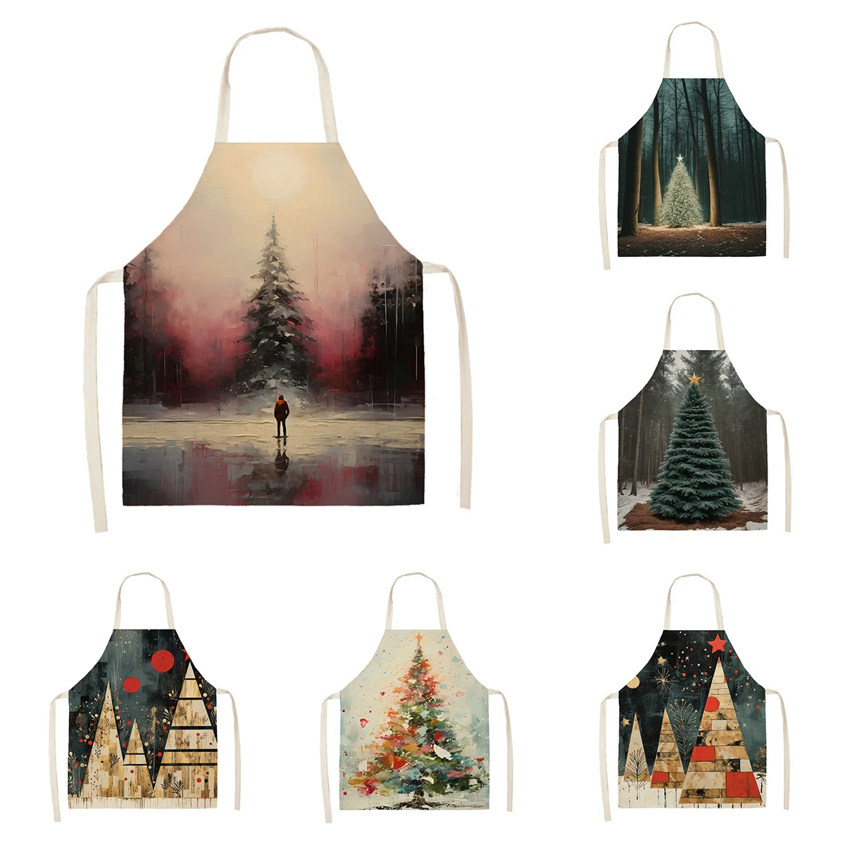 Women's kitchen apron Linen man Children's Big size Child girl Waterproof funny Half Work Coffee simple Merry Christmas winter