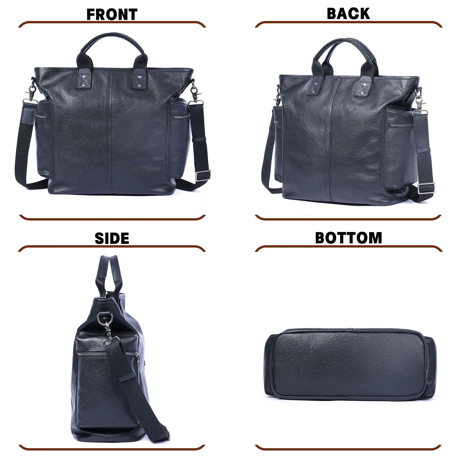 Echtleder Herren-Aktentasche 15 Zoll Laptop-Tasche Einfache Rindsleder-Handtasche Pflanzlich gegerbtes Leder Modischer Casual-Stil – Detail 7