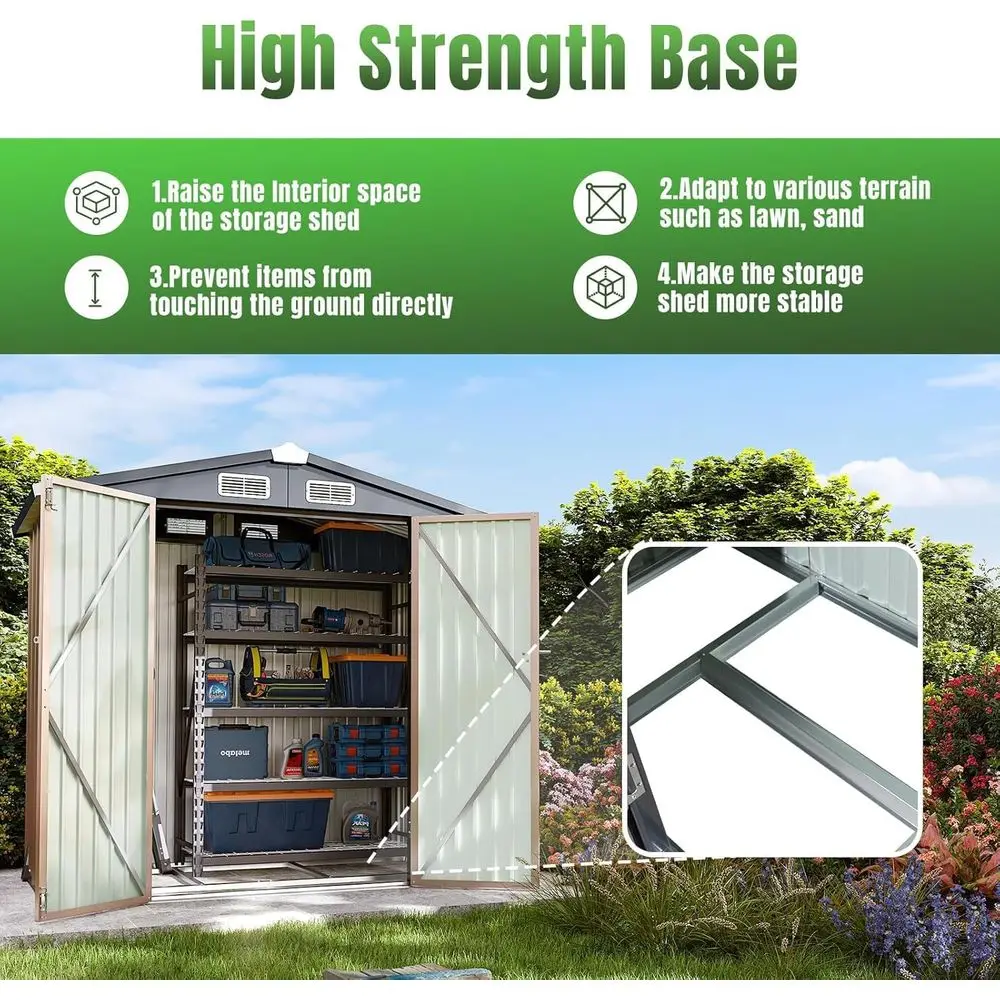 6'x4' Outdoor Metal Storage Shed with Lockable Door- Ideal or Tools, Garden Equipment & Bikes, Perect or Patio Placement(Base In view 6
