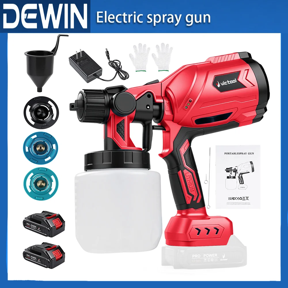 

21V Cordless Spray Gun Electric Spray Gun 500W High Power 3-Mode Spraying Garden Auto Furniture Steel Coating Airbrush US Plug
