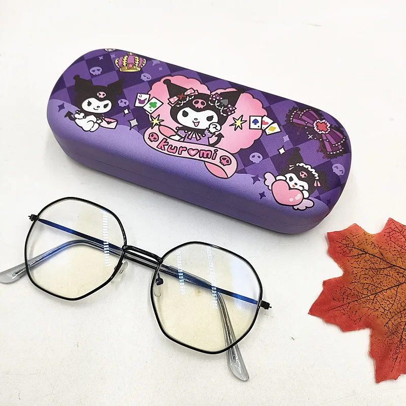 Sanrio Kuromi Glasses Case Kawaii Cartoon Cinnamoroll Cure Colorblock Pu Leather Sunglasses Storage Box Squeeze Drop Toys Girls