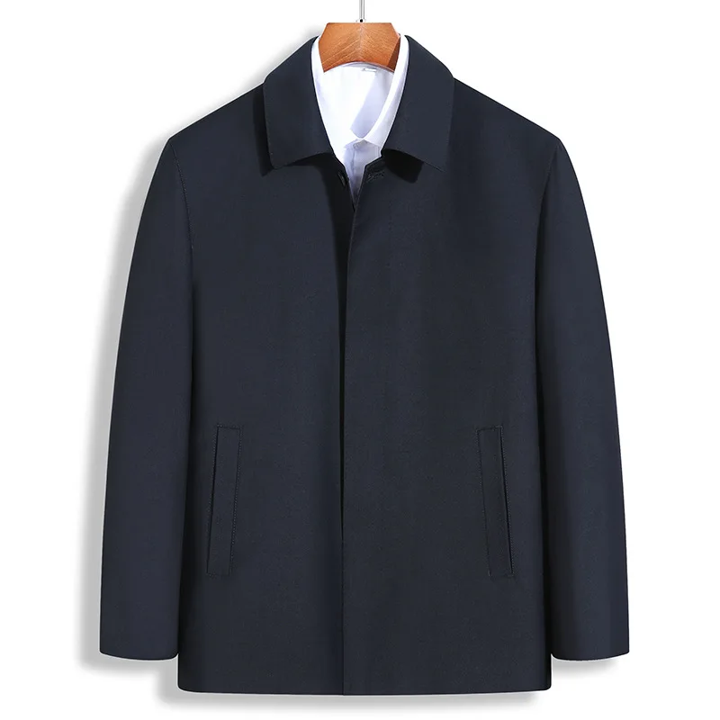 

Large Size Busin Casual Mid-aged Men's Jaet Lapel Pure Color Long Sve Polyester Fiber Windbreaker Coat