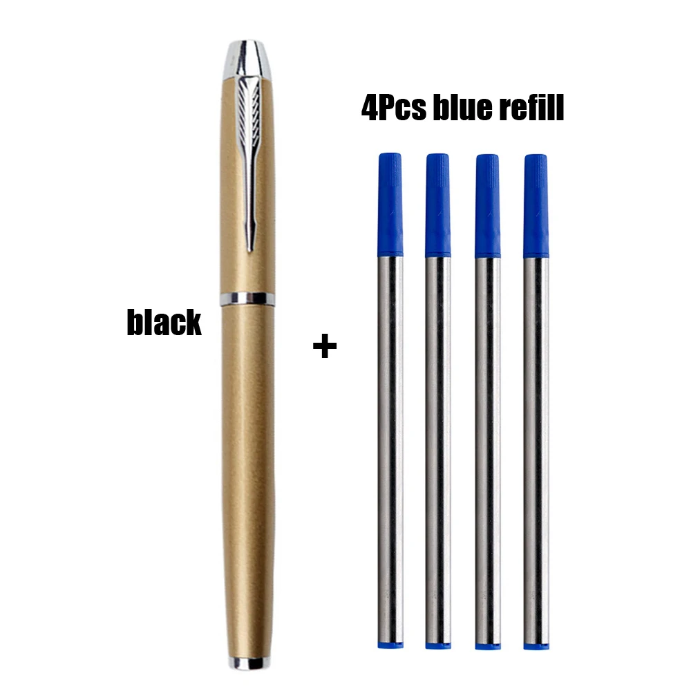 1+4Pcs Classic Design Metal Ballpoint Pen Business Office Signature Ballpoint Pens Gel Pen