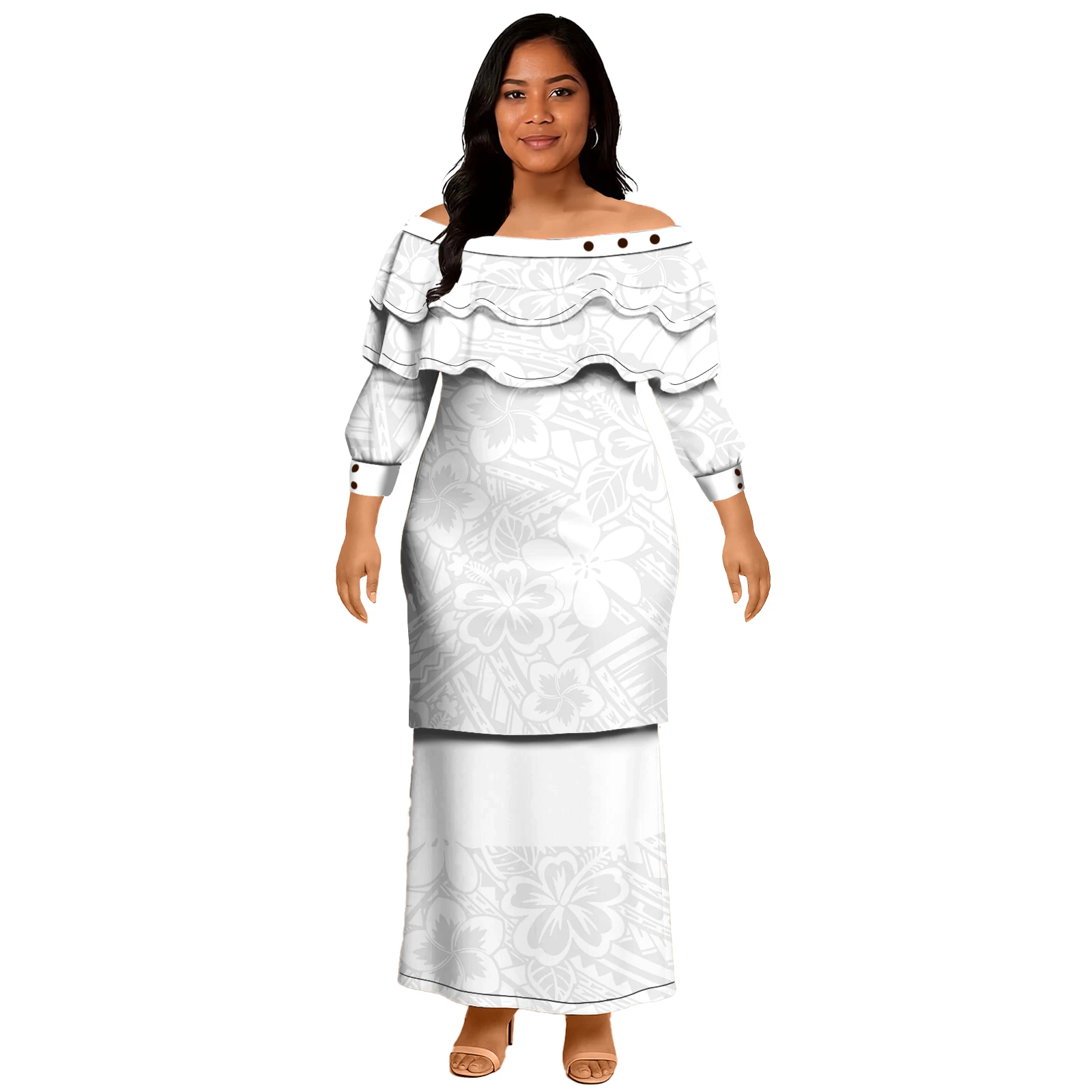 Белое праздничное платье-пулетаси в полинезийском стиле, элегантное, с гавайским принтом гибискуса, для женщин