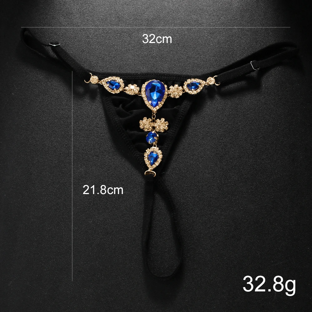 Stonefans Blue Crystal Bikini Thong Panties Beach Outfit for Women Summer Rhinestone G String Underwear Chain Jewelry Swimwear