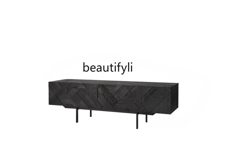 

Nordic Retro Solid Wood TV Cabinet Black French Carved Nordic Chinese Style Modern Minimalist Bedroom Locker living room