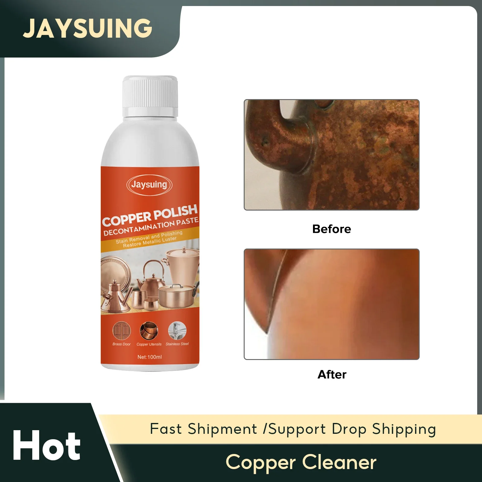 Copper Cleaner Rust Tarnish Remover Metal Stain Clean Kitchen Copperware Brassware Cleaner Copper Polish Decontamination Paste