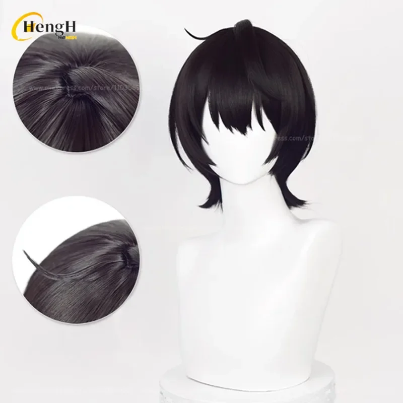 Syntetyczne Anime Sakuma Ritsu peruka do Cosplay krótkie 32cm czarne Cosplay peruki Anime odporne na ciepło włosy Halloween peruki + czapka z peruką