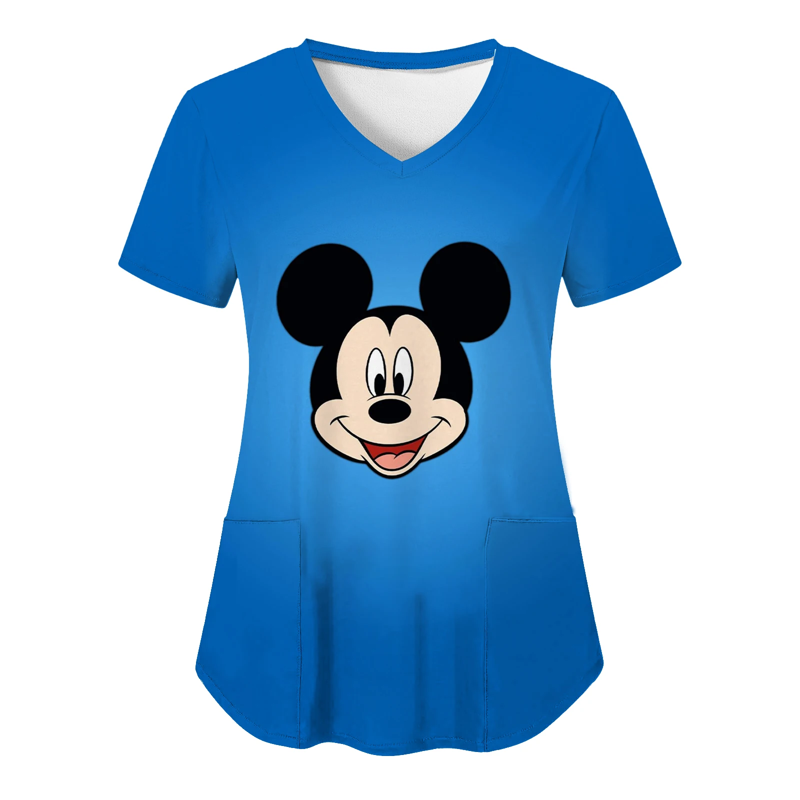 Disney-Camiseta con bolsillo para mujer, camisa con cuello en V de Minnie Mouse, uniforme de enfermera de Mickey, ropa para mujer, 2024