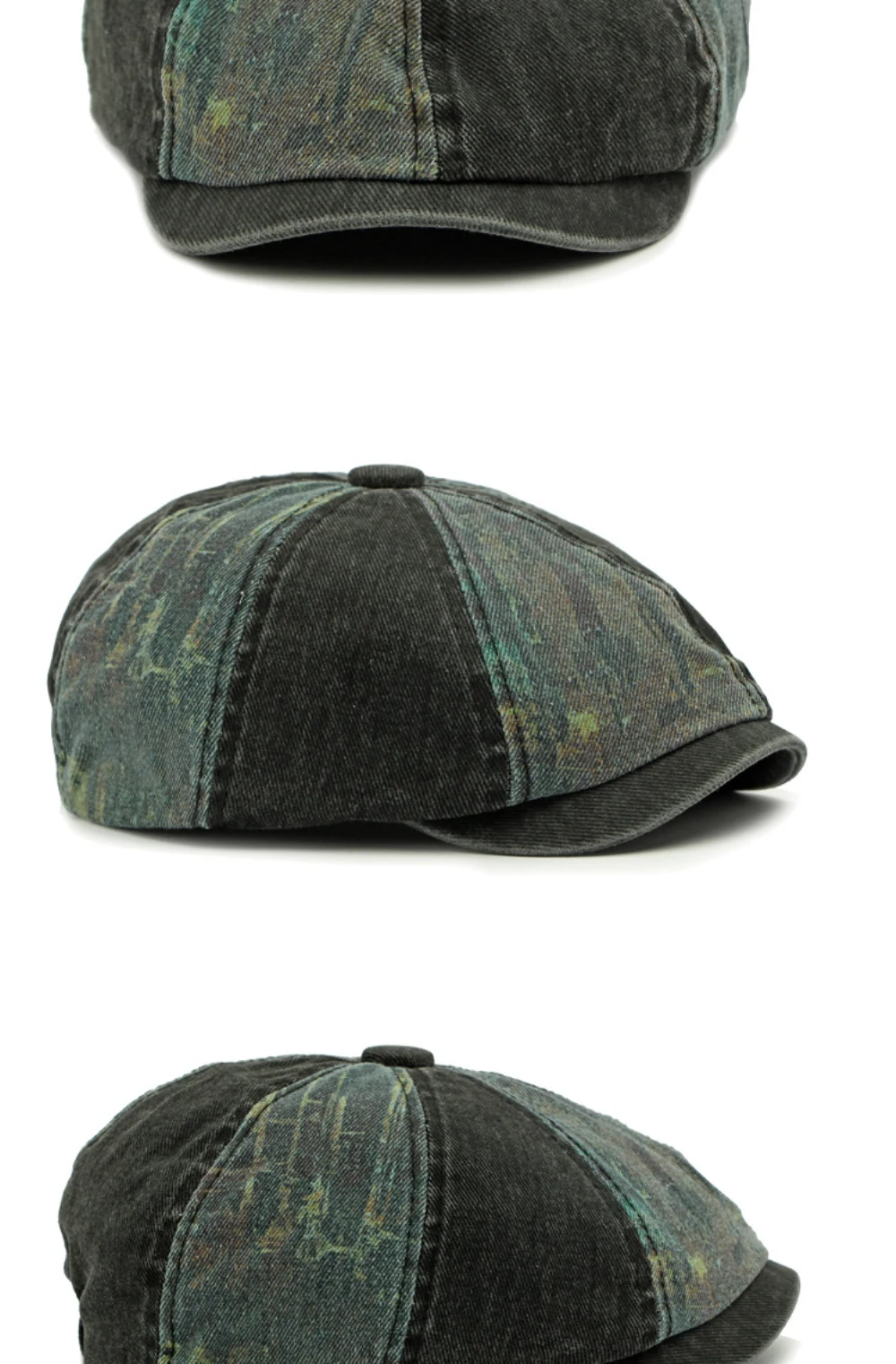 HT4789 Herren- und Damen-Baskenmützen, Neue Gewaschene Baumwoll-Flatcap, Unisex Achteckige Baskenmütze für Frühling, Sommer und Herbst, Patchwork-Baskenmütze – Detail 10