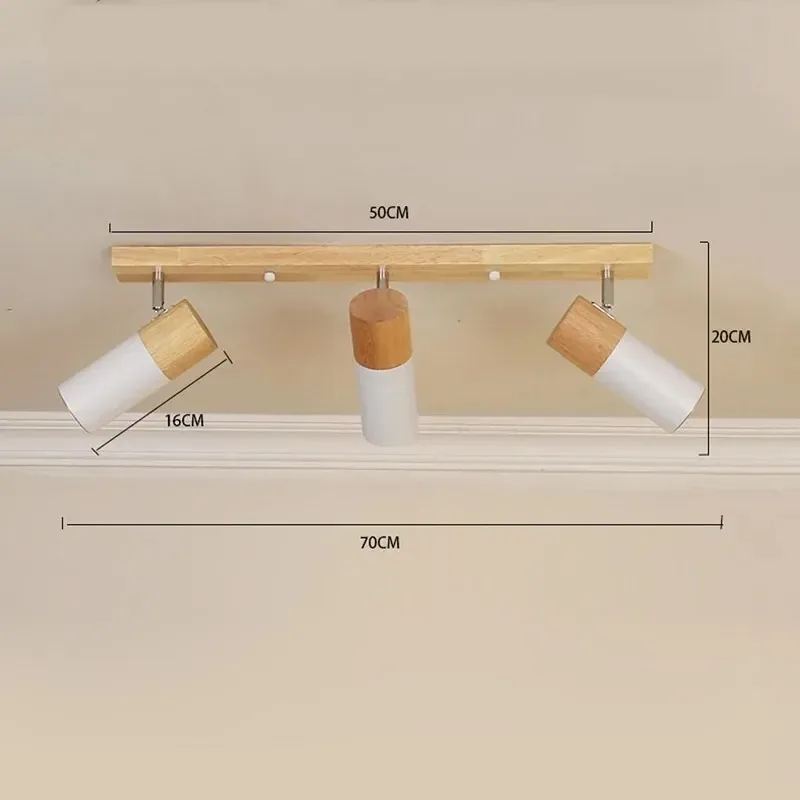Nordic Wood Ceiling Spotlight, Single Head Rotatable 3 Color Dimmable LED Track Spot Light, Lighting Fixture for Living Room, Be