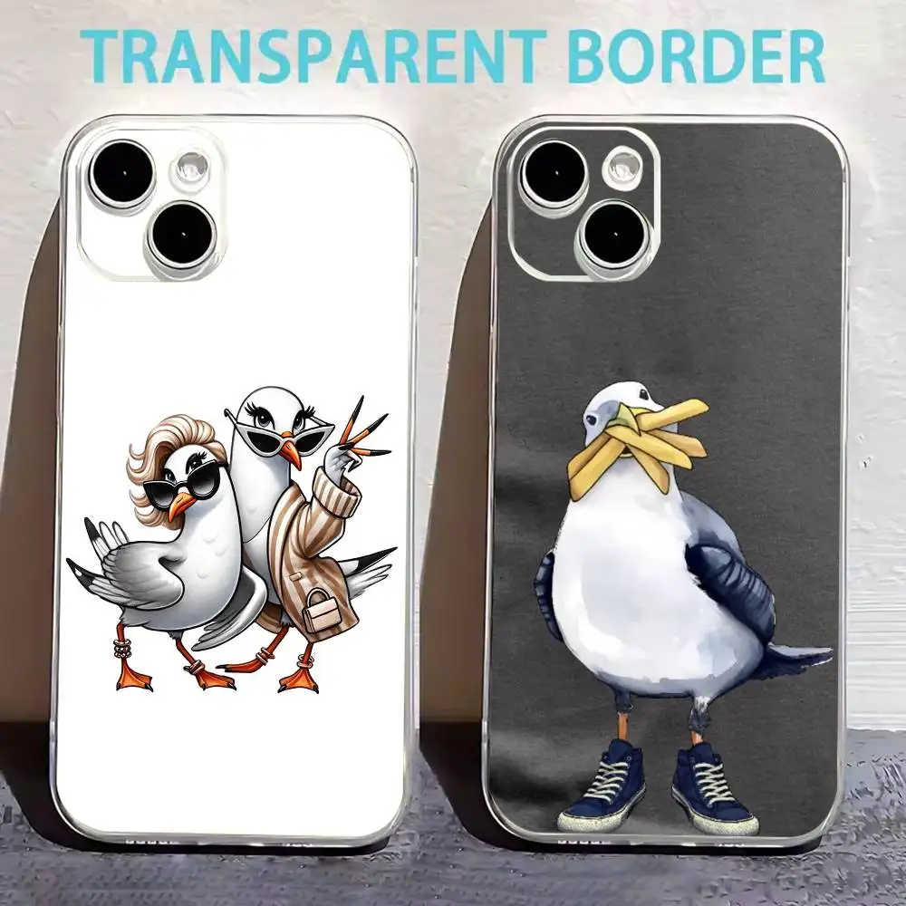 

Funny S-Seagull Phone Case For iPhone17,16,15,14,13,12,11 Plus,Pro Max Soft Transparent Cover