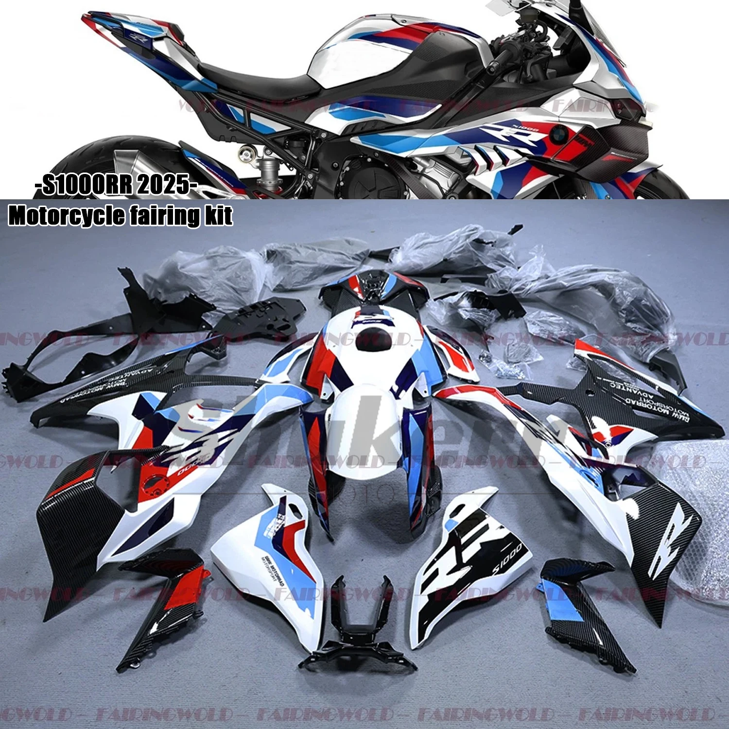 

Fit for Bmw S1000Rr 2025 New Abs Carbon Fiber White Motorcycle Plastic Fairing Kit Injection Mold Bodywork Panel Kit