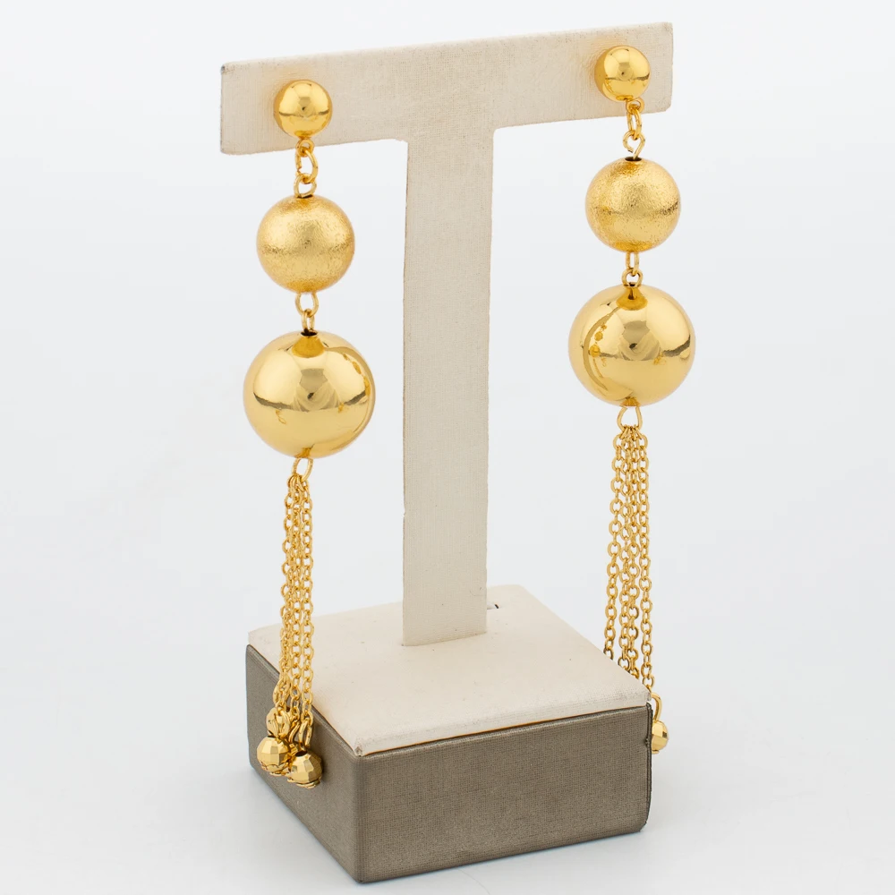 

African Gold Color Beads Jewelry Set New Fashion Taseel Earrings Necklace for Women Dubai Drop Earrings Italian Lady Party Gift