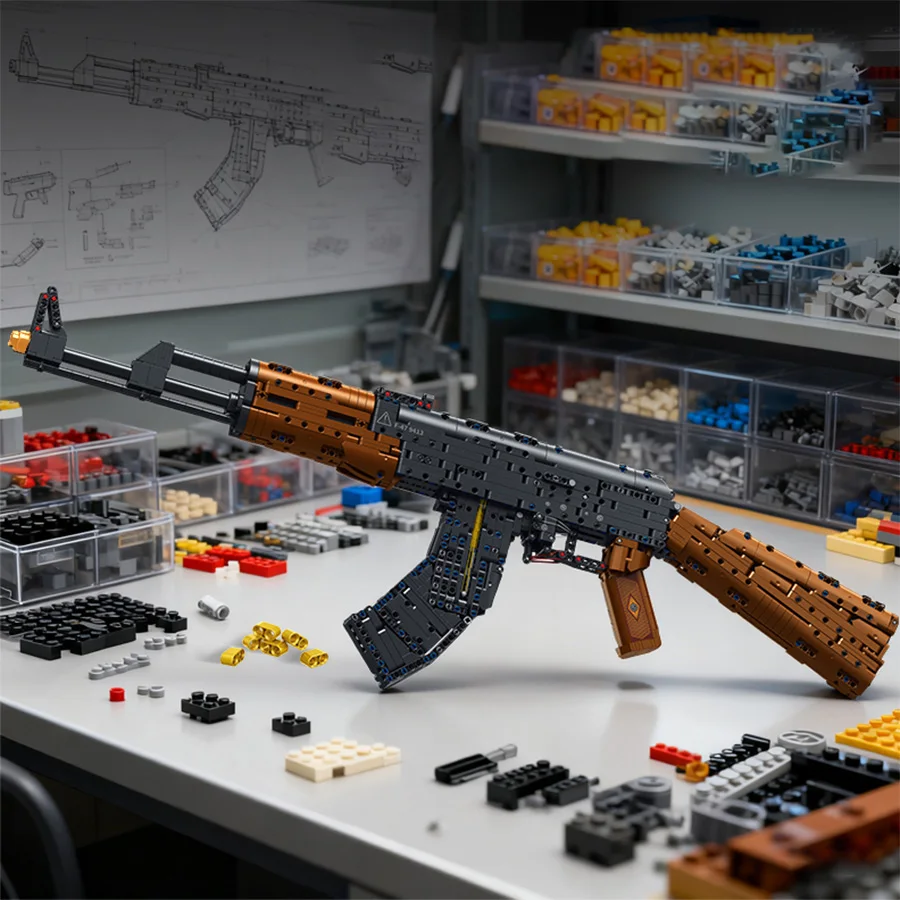 كتلة 1000 قطعة، مسدس AK47 أسود كبير، كتلة بندقية المكونات الفنية، هدية عيد الميلاد #4