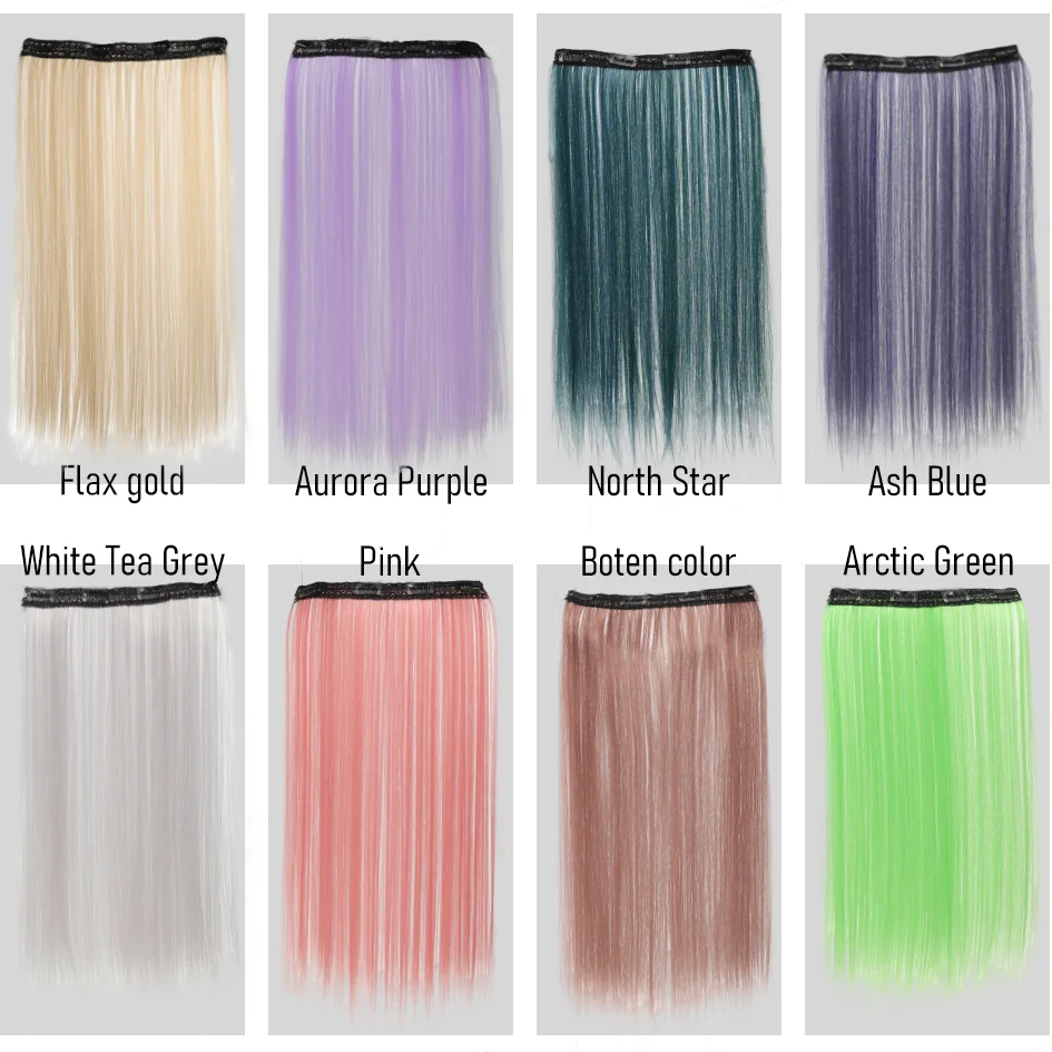 Synthetic 50cm 4-card color straight hair extensions, clip on ponytails, pink/blue/purple wigs, Halloween/Christmas wigs